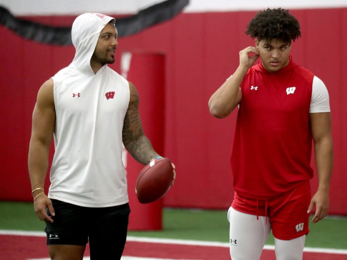 Wisconsin running backs Chez Mellusi and Isaac Guerendo missed the spring recovering from injuries (Credit: Mike De Sisti / Milwaukee Journal Sentinel / USA TODAY NETWORK)